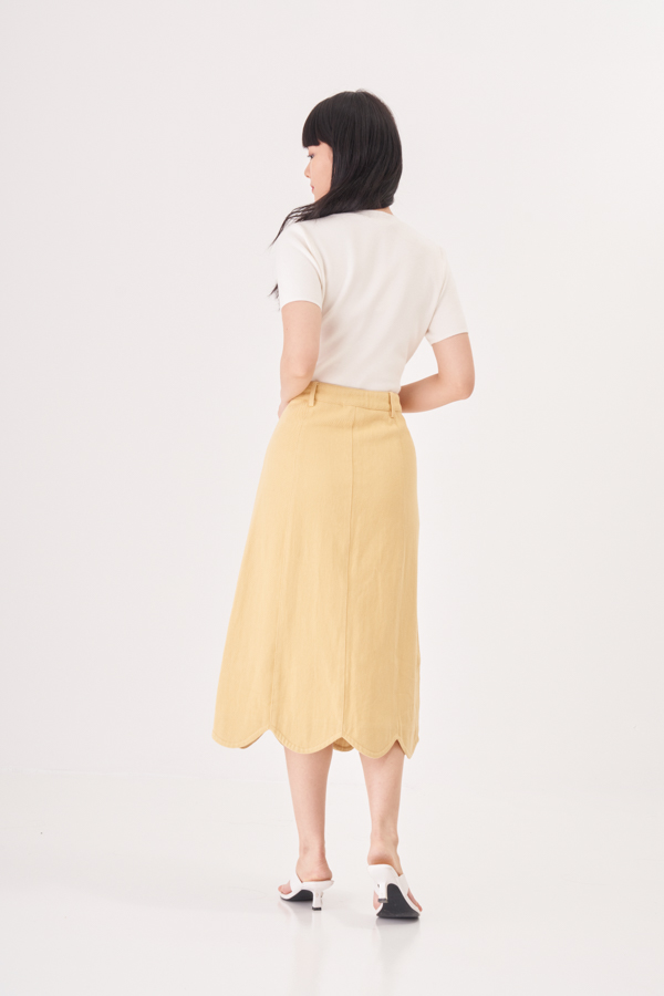 Riley Denim Scallop Hem Midi Skirt The Closet Lover