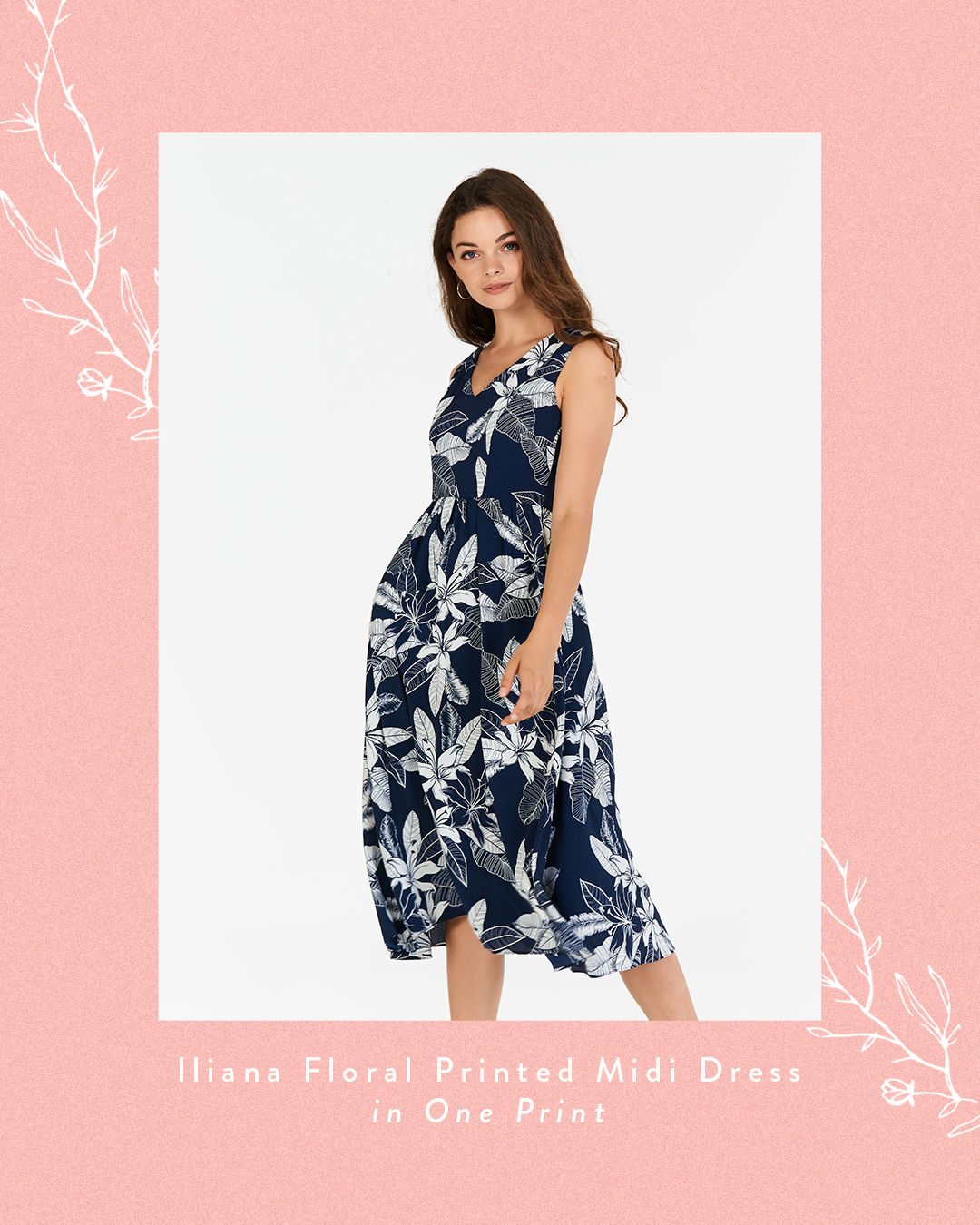 Iliana Floral Printed Midi Dress