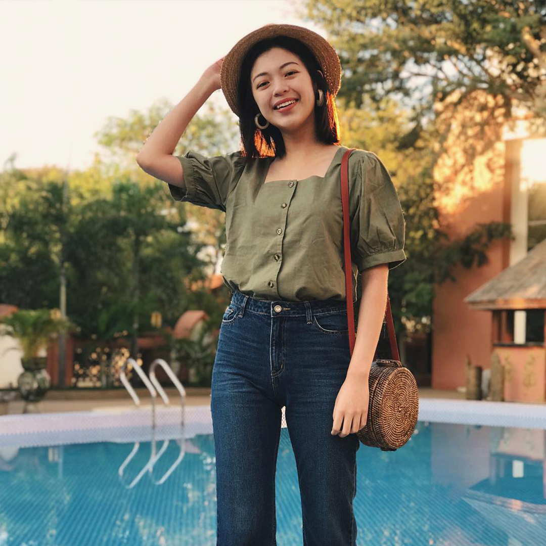 As seen on @leeqiaoer - Gerina Square Neck Linen Top in Olive
