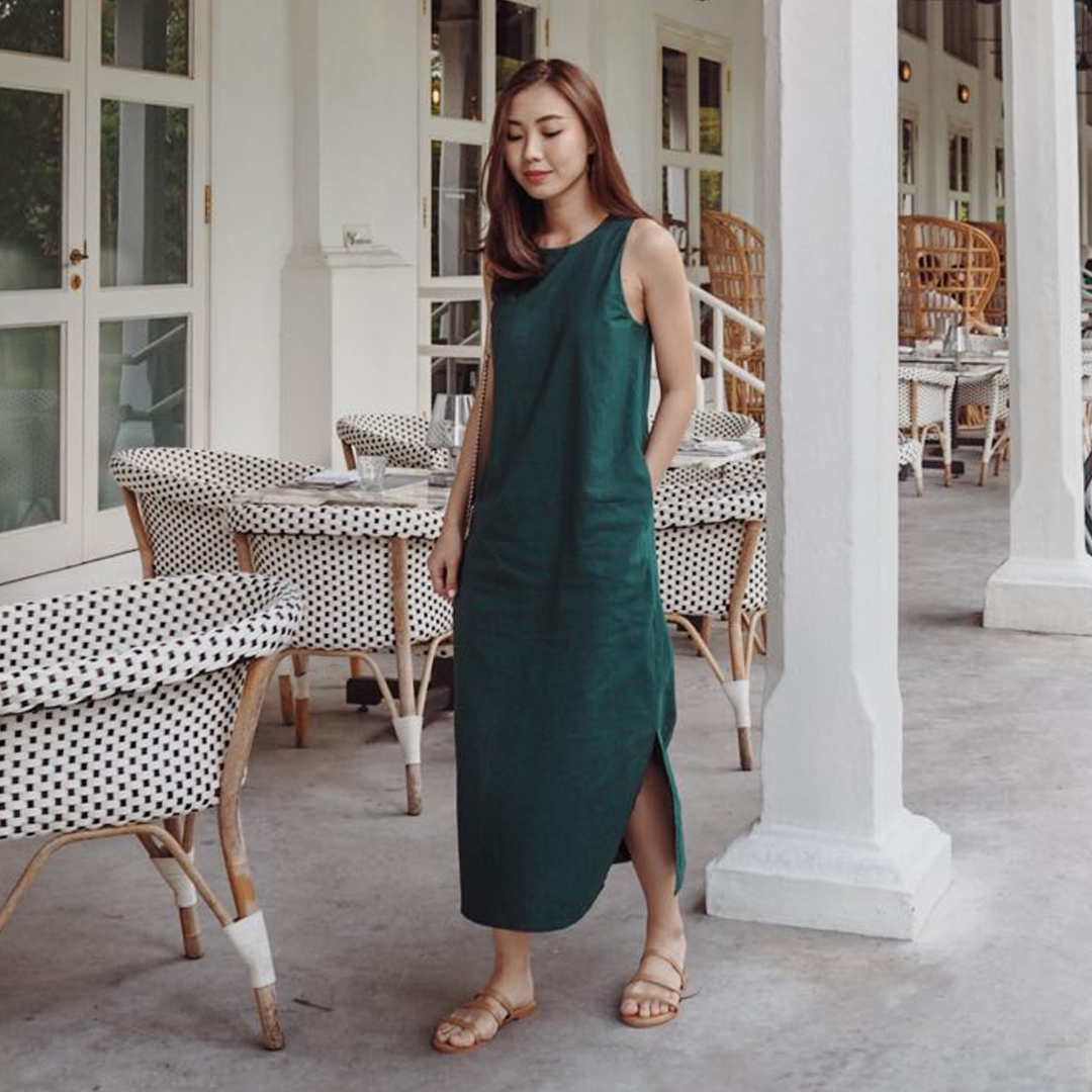 As seen on @joycelynthiang - Kerine Linen Dress in Forest
