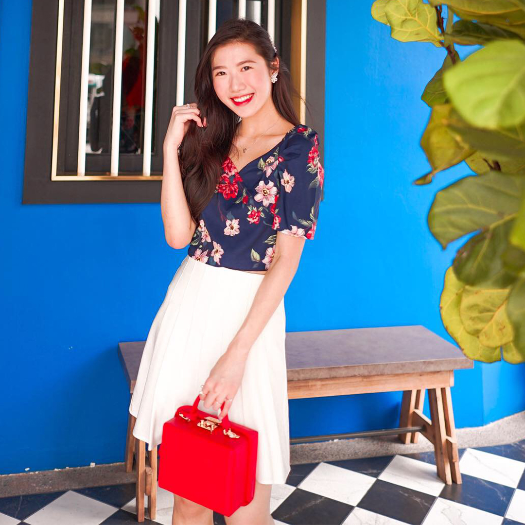 As seen on @dianaohy - Irinna Floral Printed Top and Isadora Pleated Skorts in White