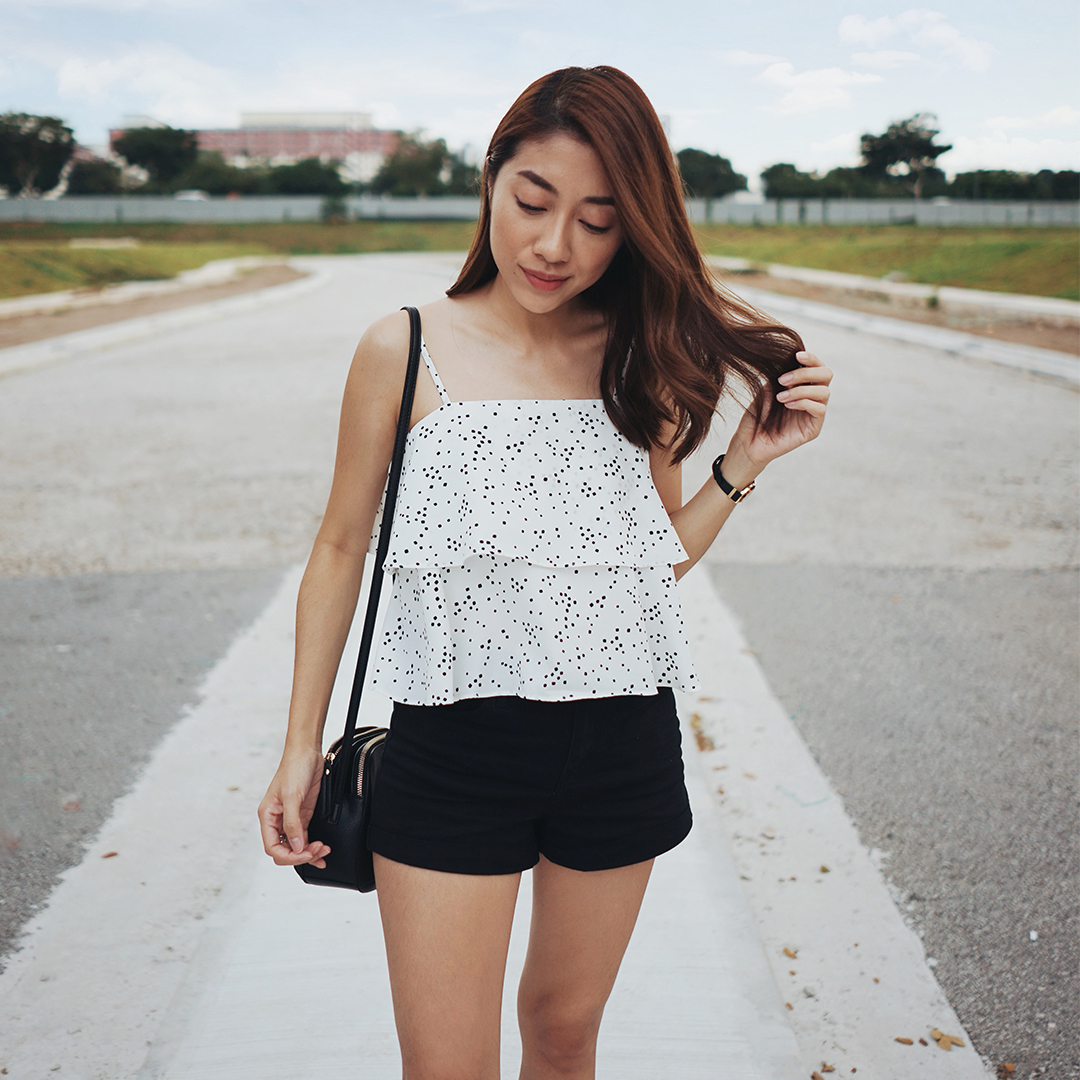 As seen on @gilliansng - Adalle Ruffled Dotted Top in White