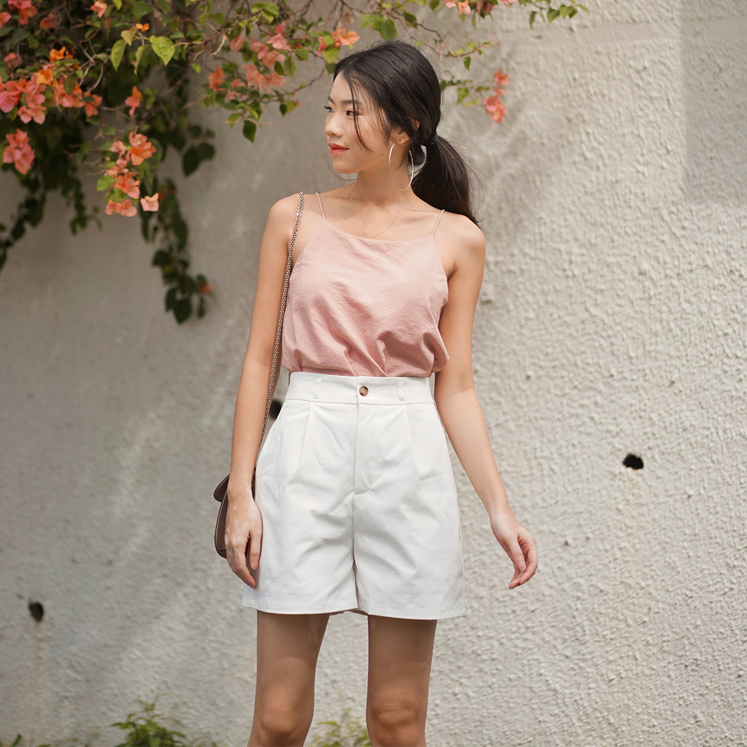 As seen on @audreyxaudrey - Kourtney Two Way Linen Top in Pink &amp; Winsor Shorts in White