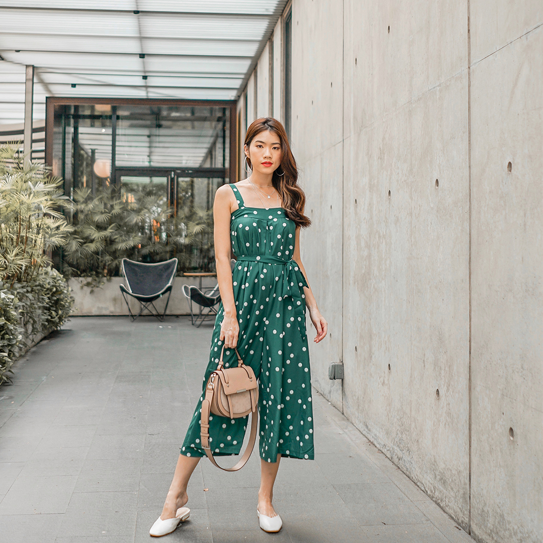 As seen on @audreyxaudrey - Kaytlyn Dotted Jumpsuit in Green