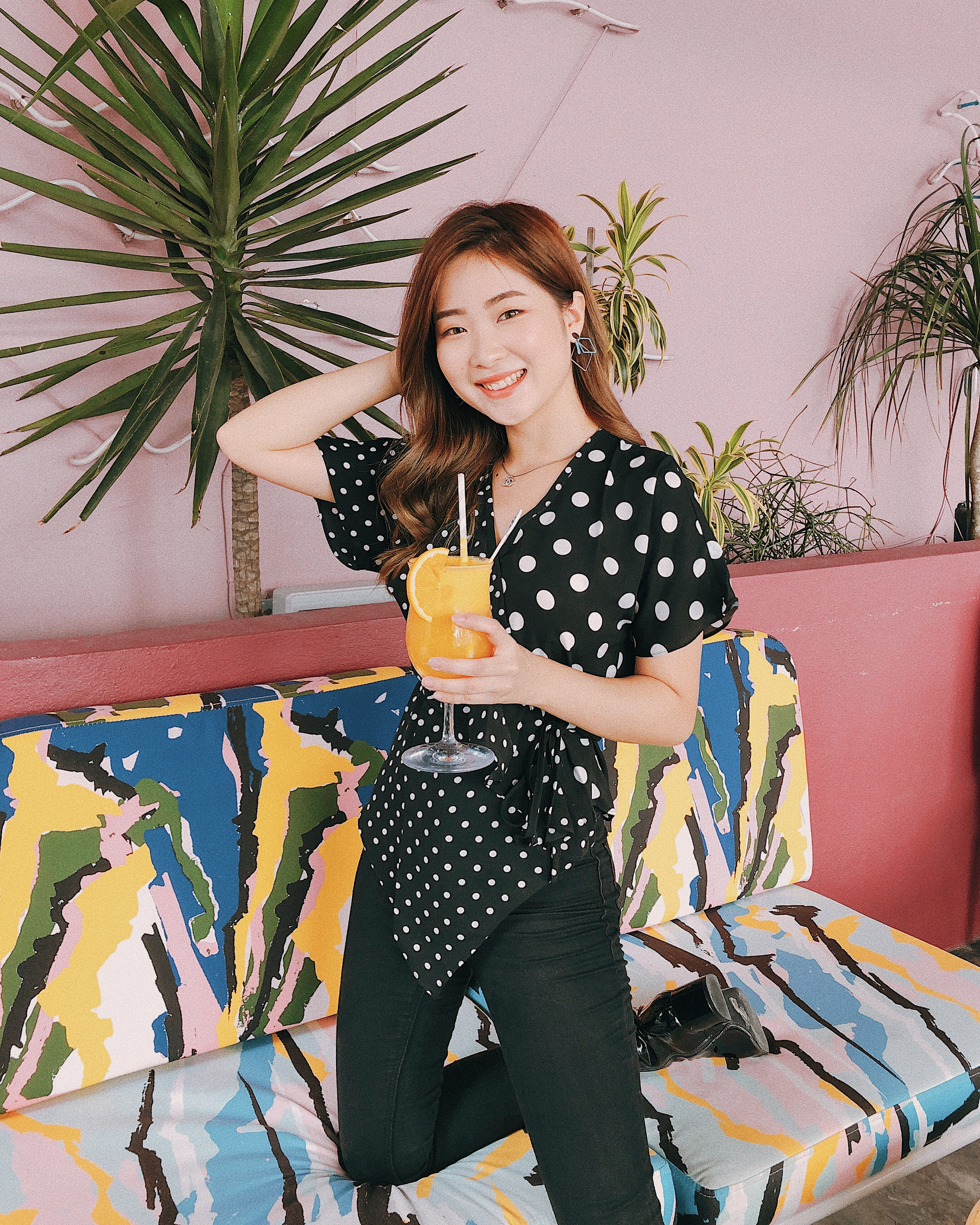 As seen on @jessicachaw - Carmine Polka Dotted Top