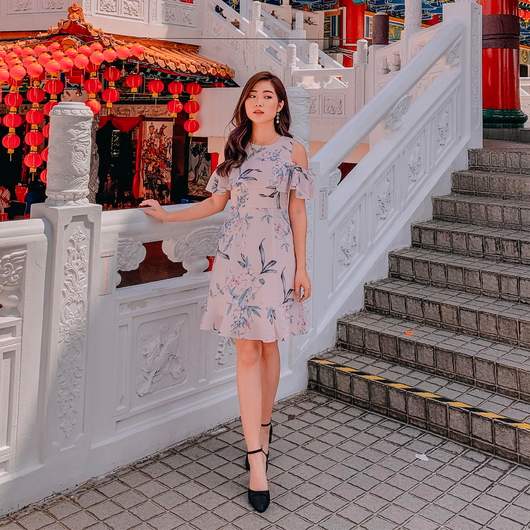 As seen on @jessicachaw - Carrin Floral Printed Cold Shoulder Dress