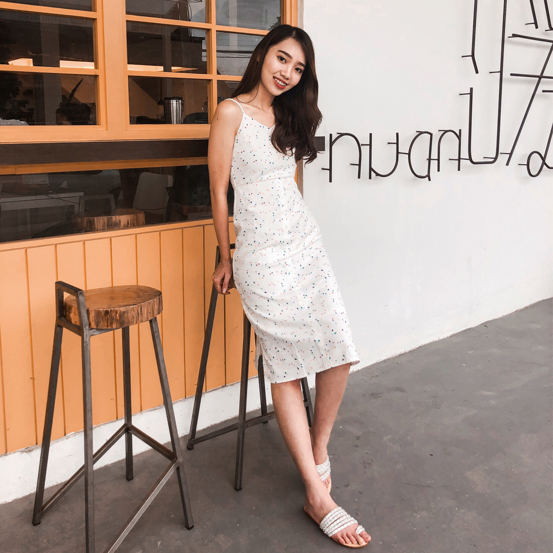 As seen on @liane663 - Rani Confetti Printed Dress in White