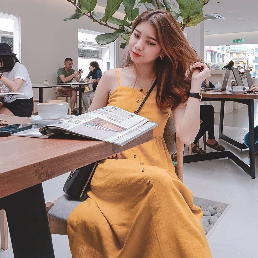 As seen on @woonsingg - Jalenn Linen Midi Dress in Mustard