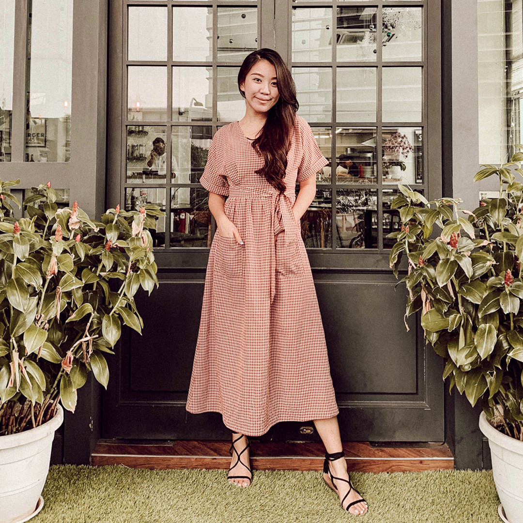 As seen on @careentxy - Derila Gingham Midi Dress in Brick Red