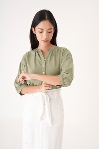 Carlos Buttoned Top in Dusk Green