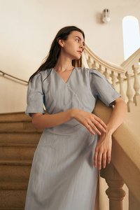 Marly Linen Midi Dress in Ash Lilac