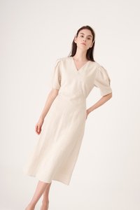 Marly Linen Midi Dress in Oatmeal