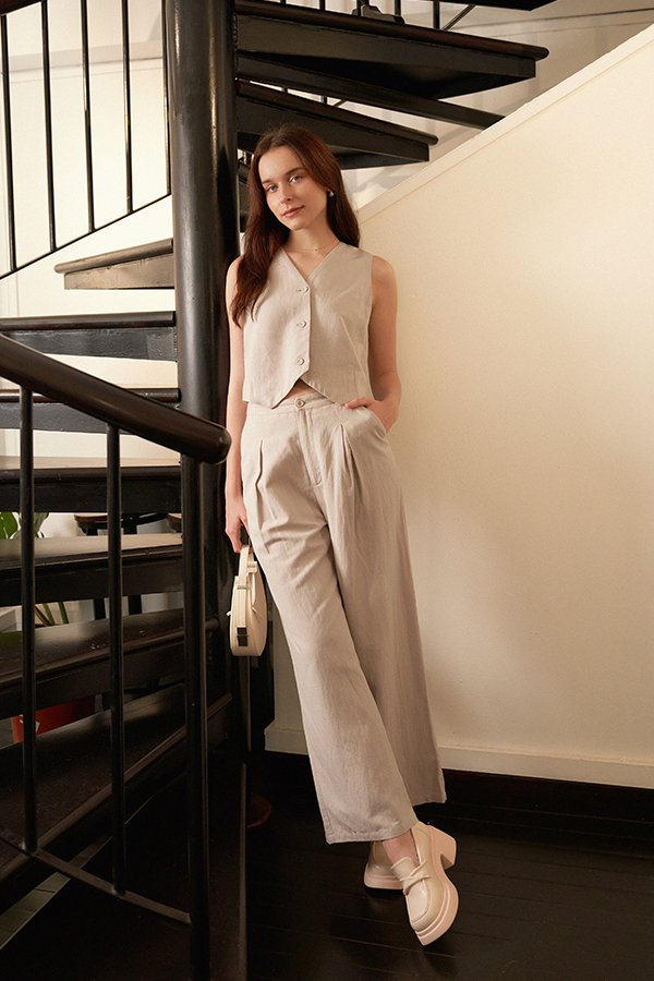 Clifford Linen Vest in Stone