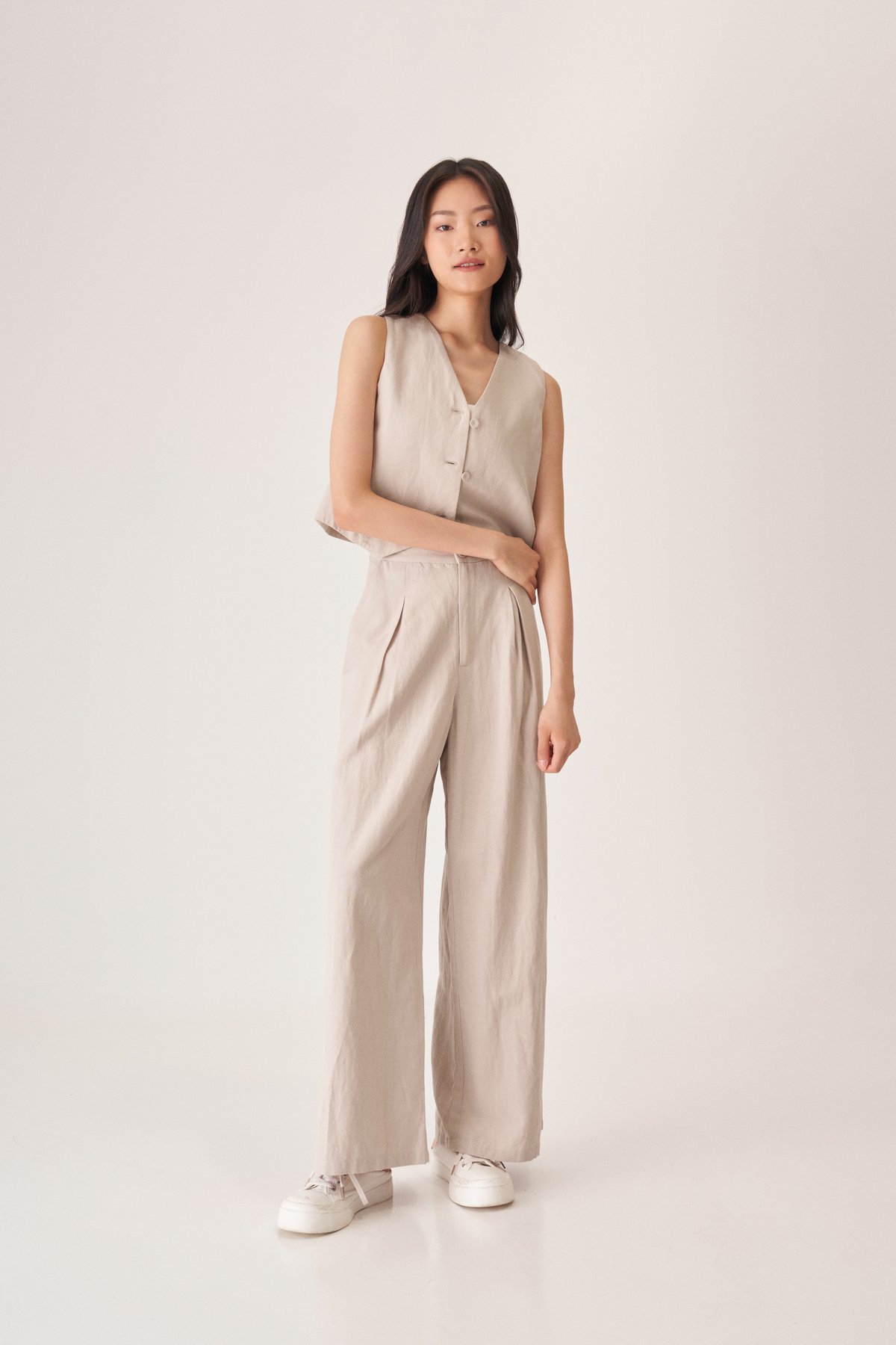 Clifford Linen Vest in Stone