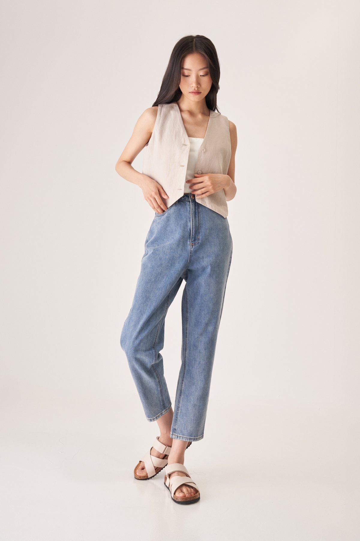 Clifford Linen Vest in Stone