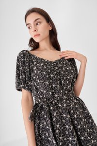 Olina Embroidered Dress in Black