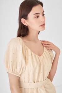 Olina Embroidered Dress in Cream
