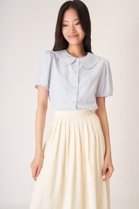 Wendy Linen Collared Top in Ice Blue