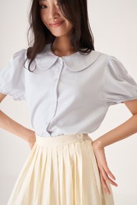 Wendy Linen Collared Top in Ice Blue