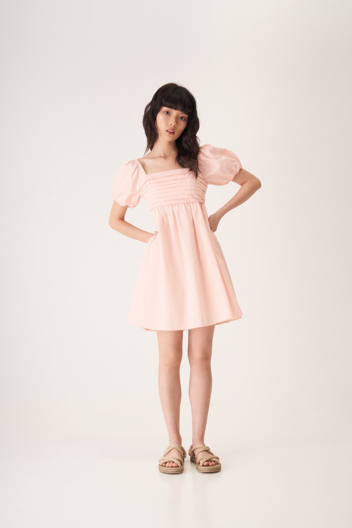 Joielia Pleated Babydoll Dress Romper in Pale Pink – LBRLABEL