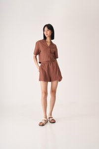 Franklin Linen Collared Top in Chocolate
