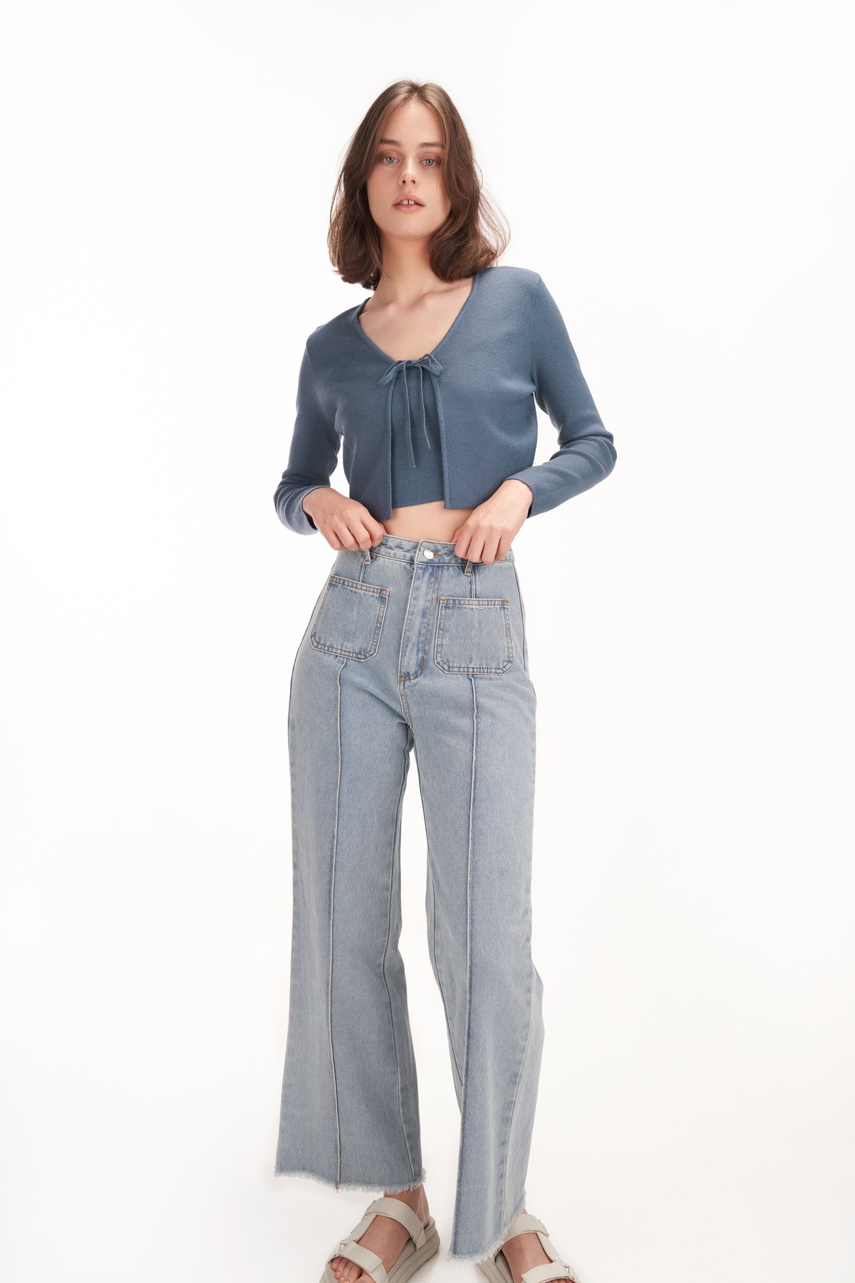 Celine Knit Crop Cardigan in Dusk Blue