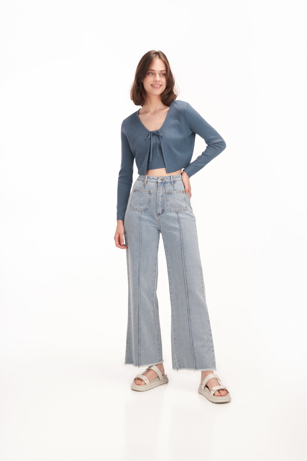 Celine Knit Crop Cardigan in Dusk Blue
