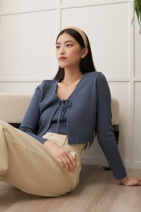 Celine Knit Crop Cardigan in Dusk Blue