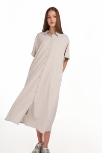 Billie Belted Maxi Shirtdress in Stone