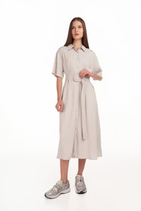 Billie Belted Maxi Shirtdress in Stone