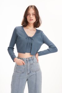 Celine Knit Crop Cardigan in Dusk Blue