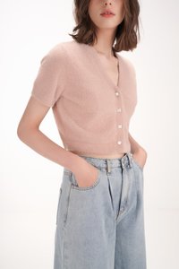 Pixie Textured V-Neck Top in Pink