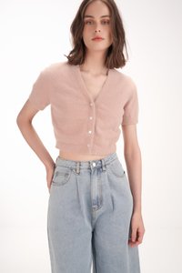 Pixie Textured V-Neck Top in Pink