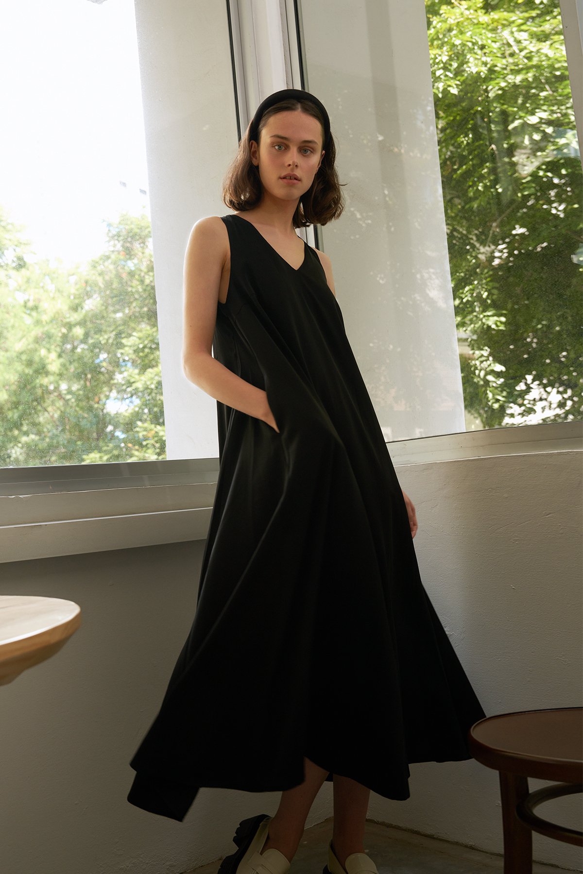 Black a on sale line maxi dress