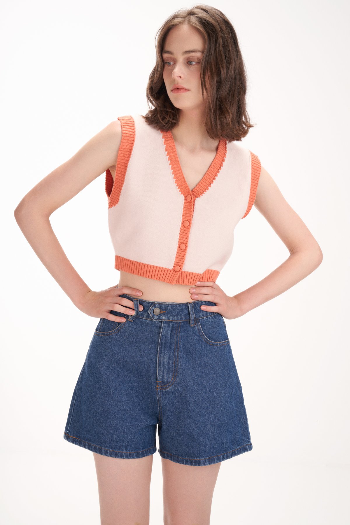 Claudie Contrast Knit Vest in Orange