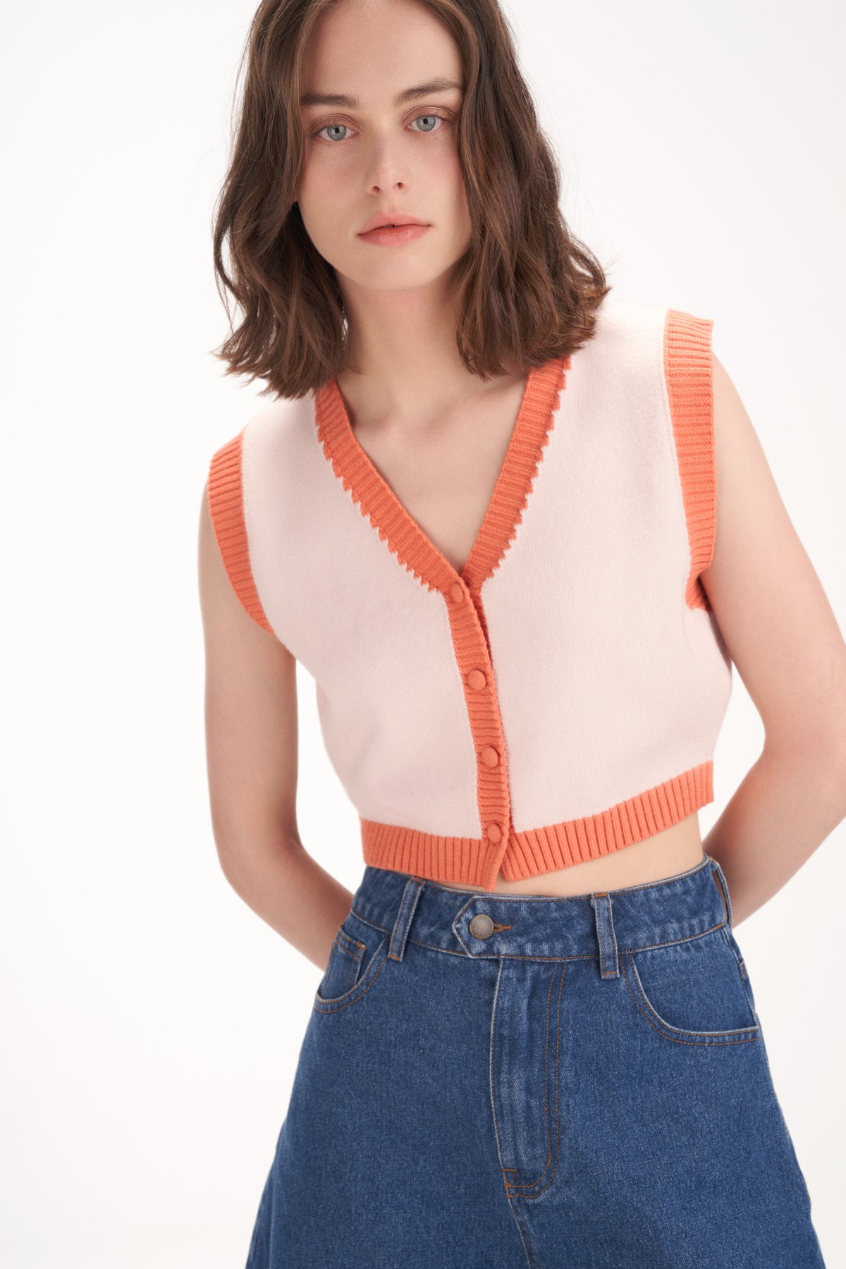 Claudie Contrast Knit Vest in Orange