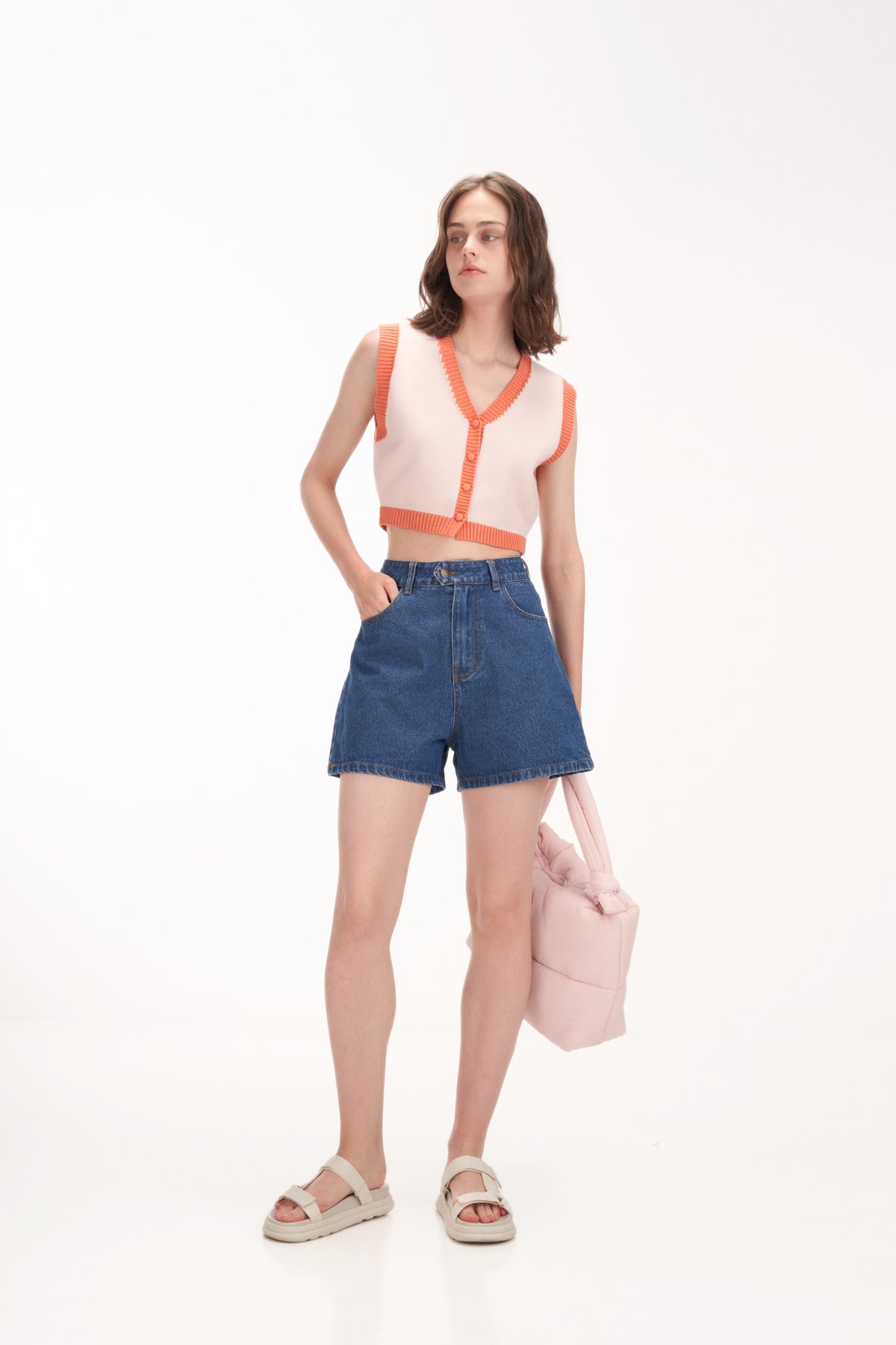 Claudie Contrast Knit Vest in Orange