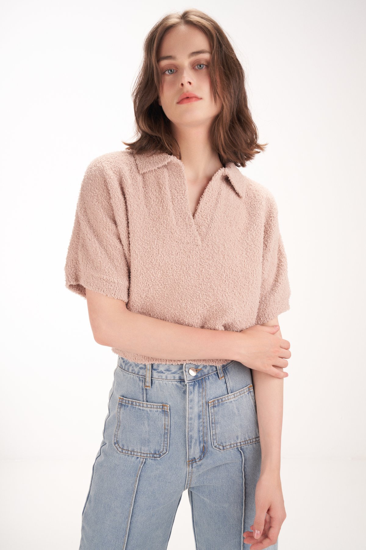 Flurry Textured Knit Top in Nude Pink