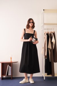 Nadine Contrast Stitch Maxi Dress in Black