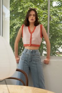 Claudie Contrast Knit Vest in Orange