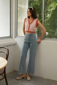 Claudie Contrast Knit Vest in Orange
