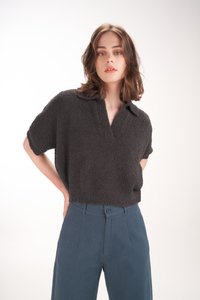 Flurry Textured Knit Top in Charcoal