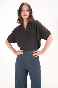 Flurry Textured Knit Top in Charcoal