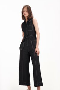 Mae Contrast Stitch Jumpsuit in Black