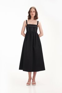Nadine Contrast Stitch Maxi Dress in Black