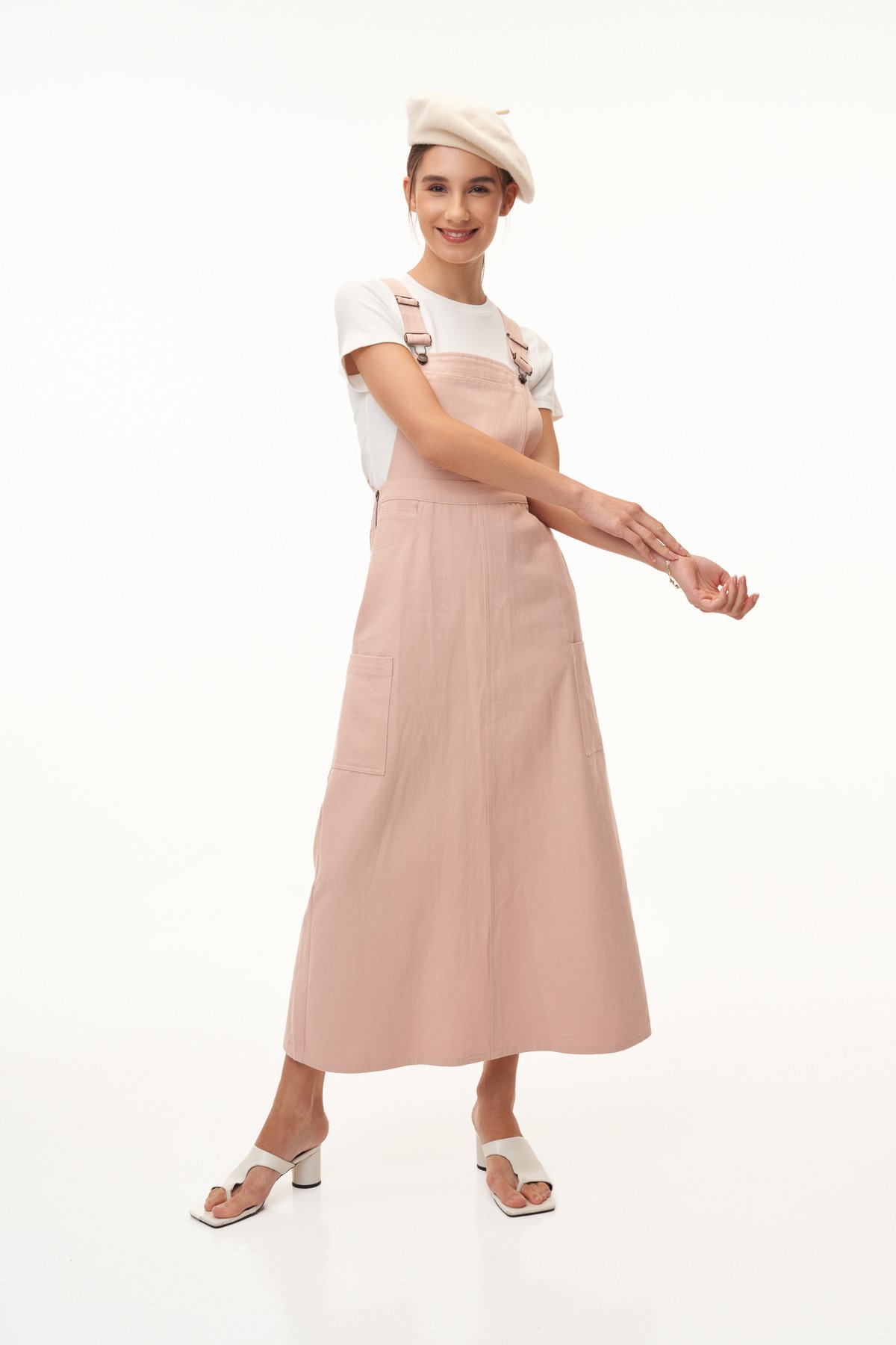 Duncan Denim Dungarees Dress in Pink