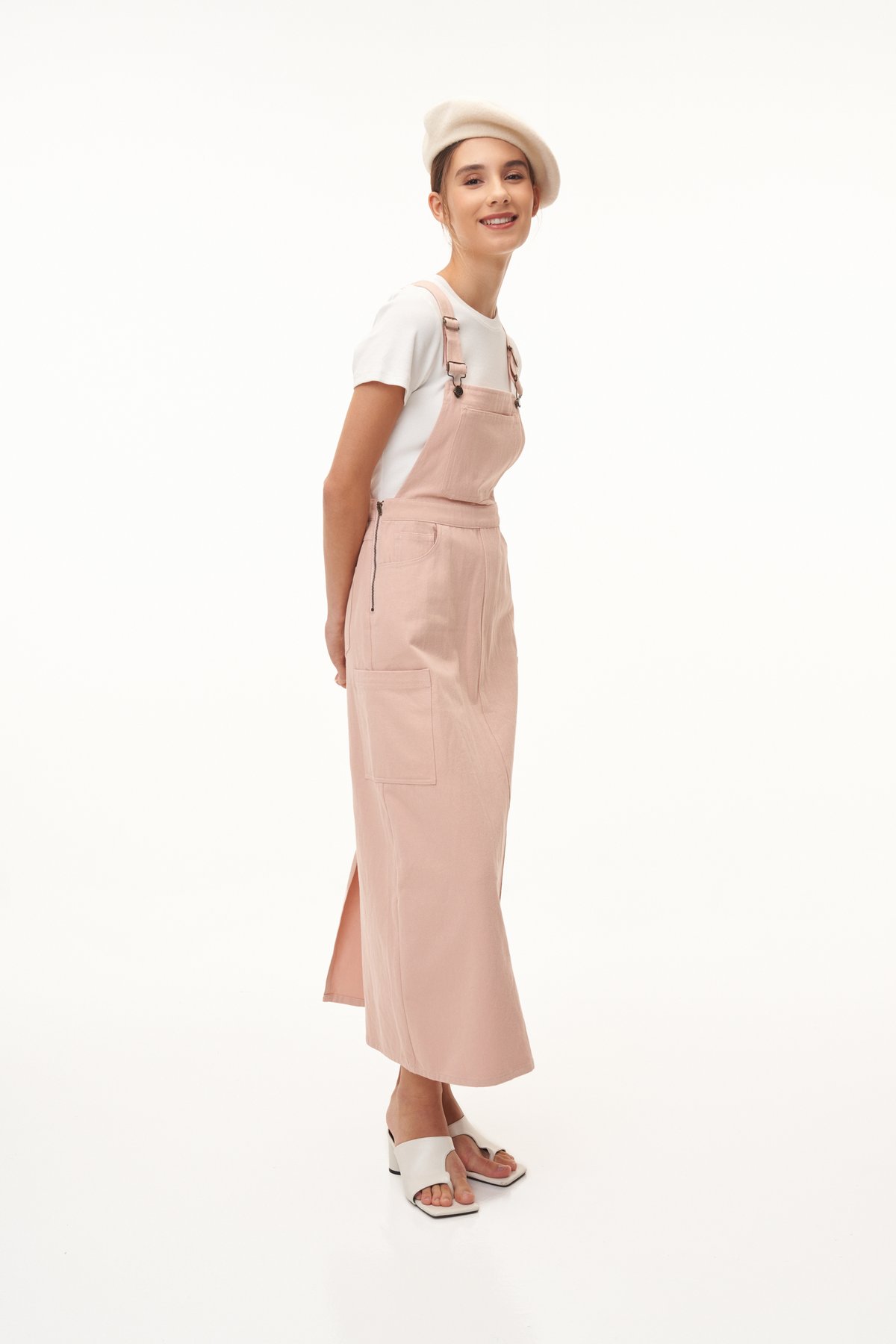 Duncan Denim Dungarees Dress in Pink