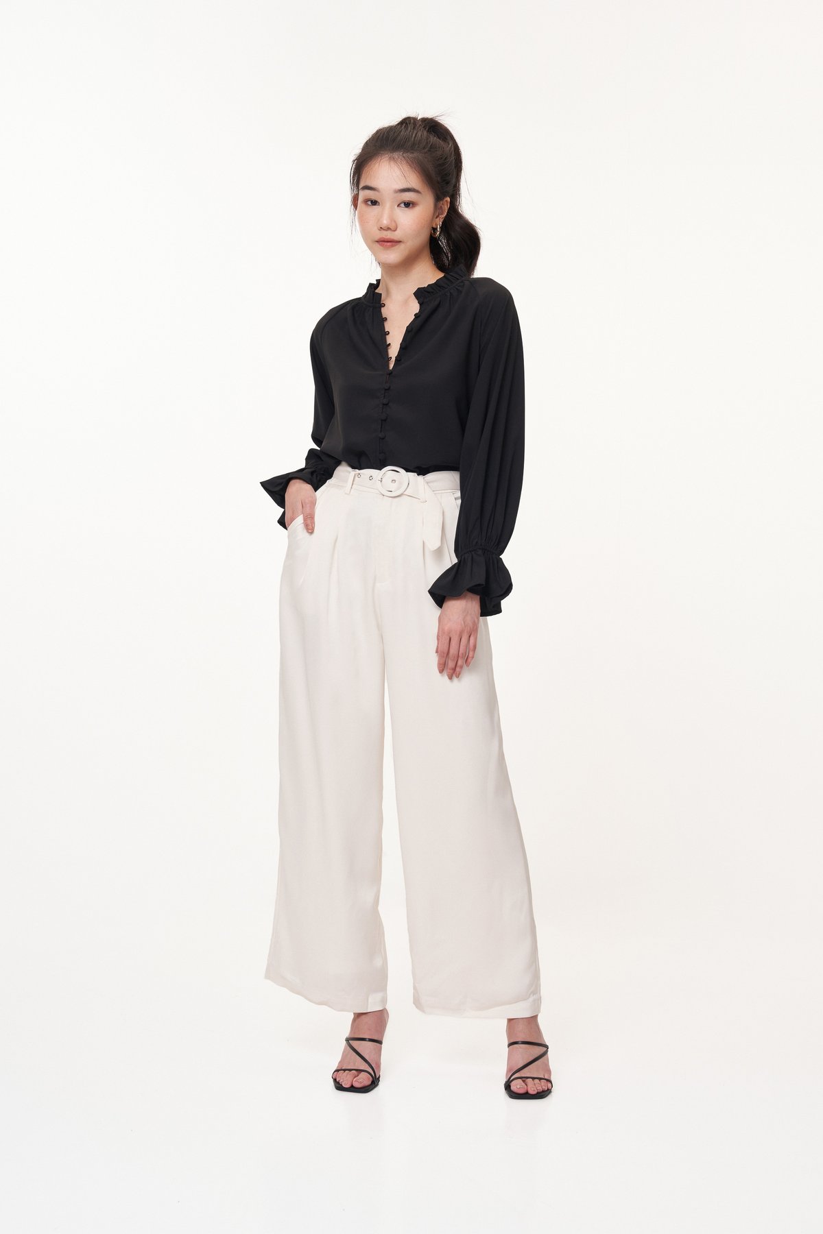 Lenne Satin Belted Pants in Ivory