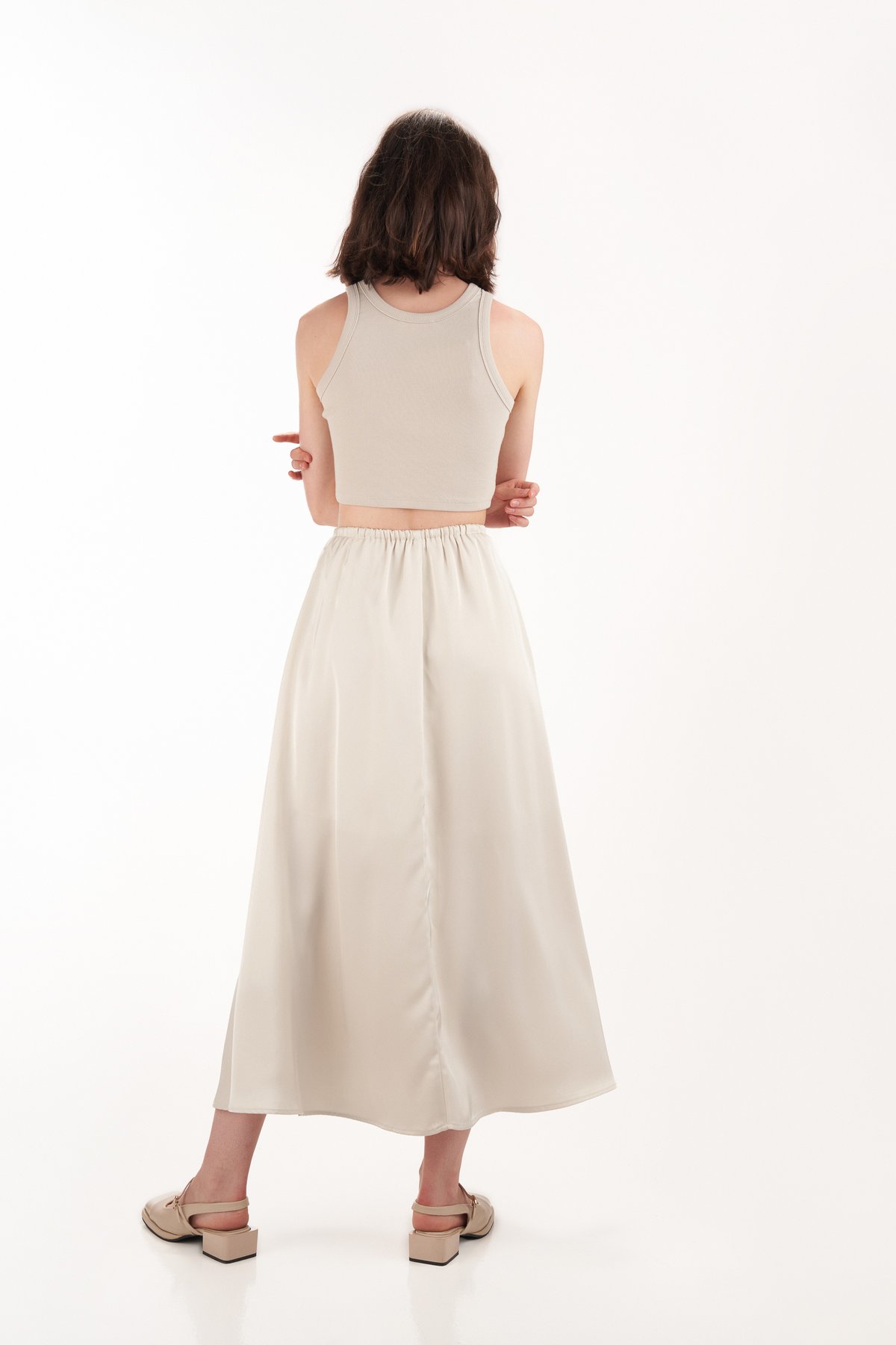 Lenne Satin Skirt in Pearl Grey