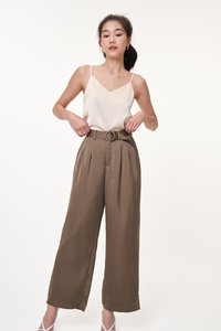 Lenne Satin Belted Pants in Brown